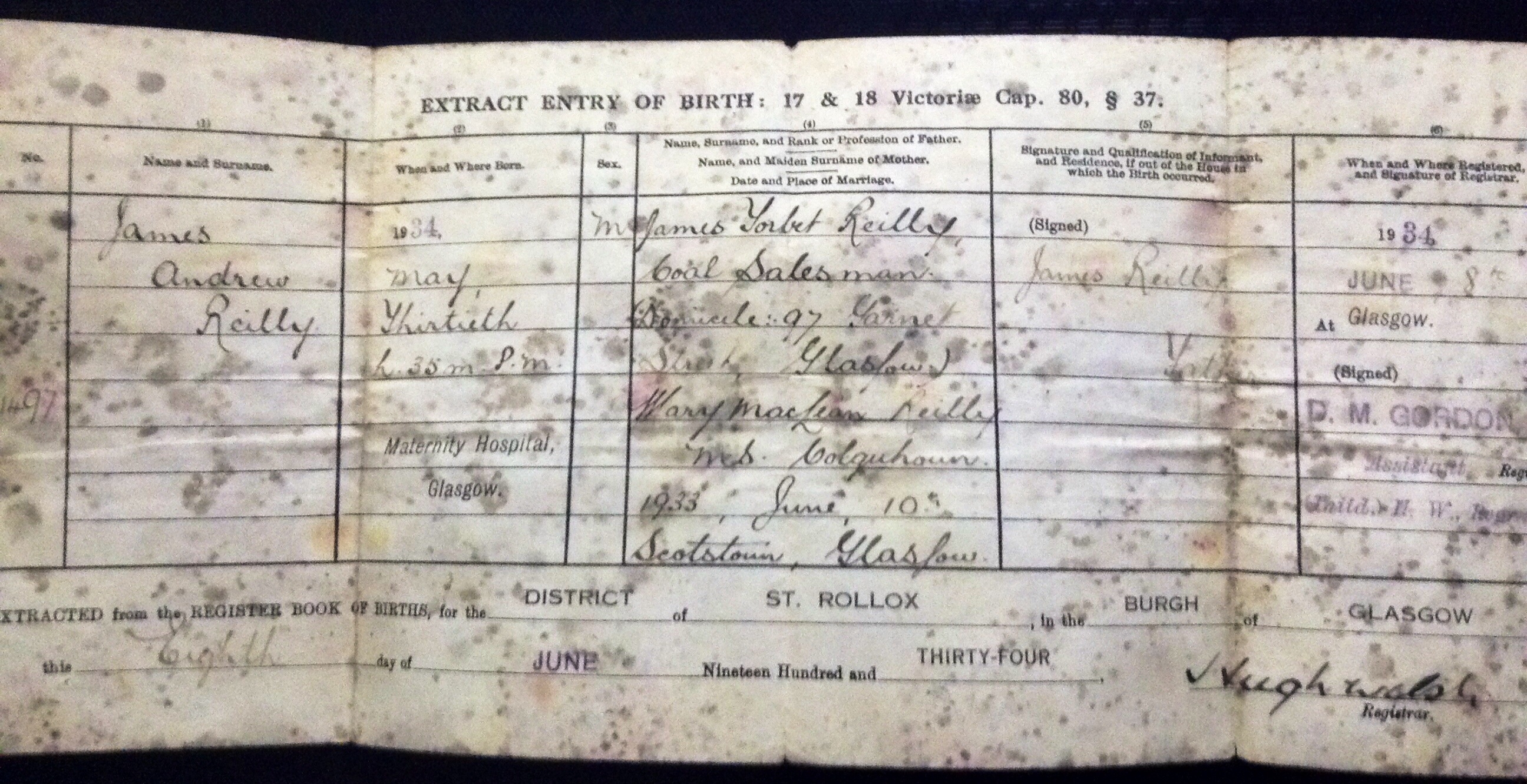 James Andrew Reilly birth record