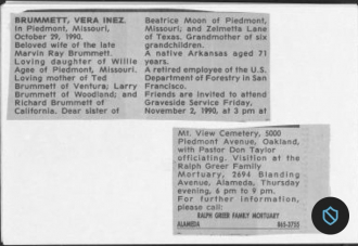 Vera Inez Brummett Obituary