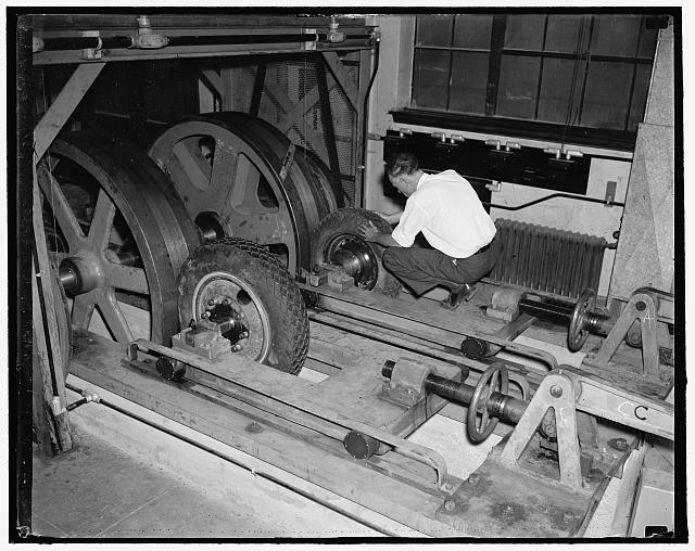 Tire testing machine. Washington, D.C., May 20. Testing...