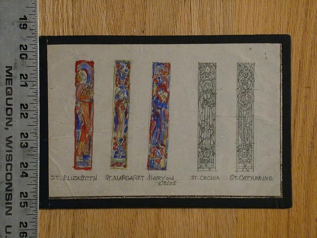 [Design drawing for five individual stained glass windows...