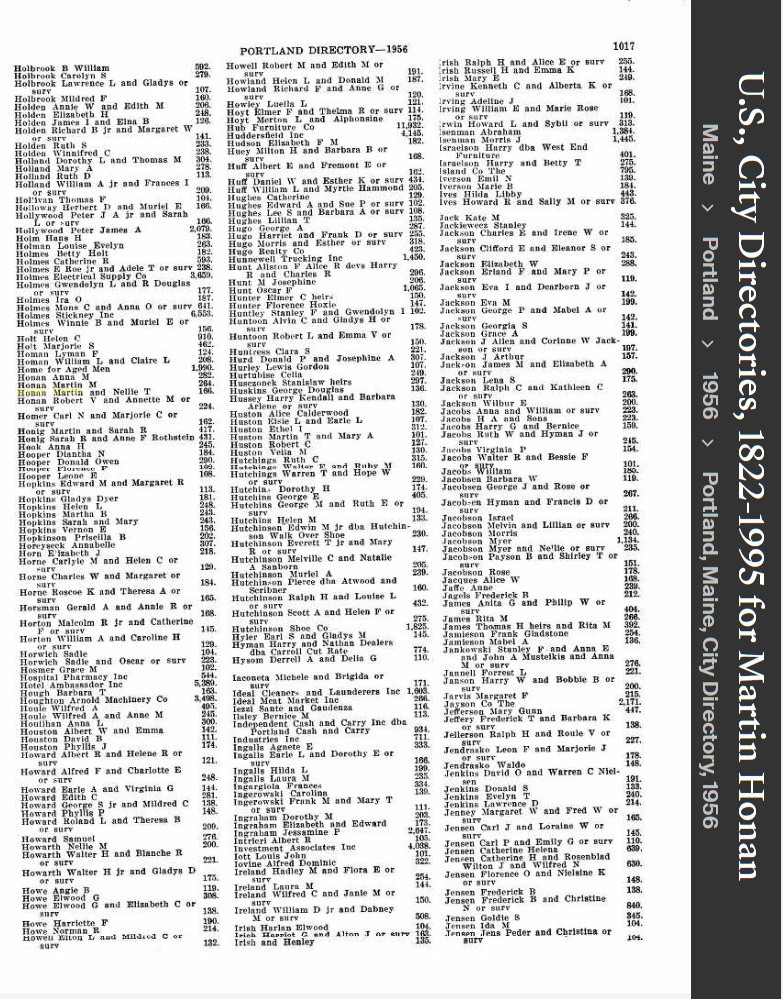 Martin Matthew Honan --U.S., City Directories, 1822-1995(1956)