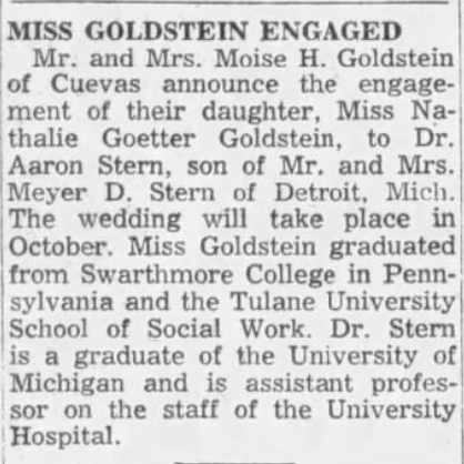 MISS GOLDSTEIN ENGAGED