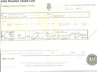 John Rossiter death certificate