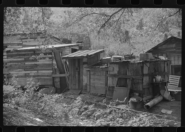 Side view of shacks of Work Projects Administration...