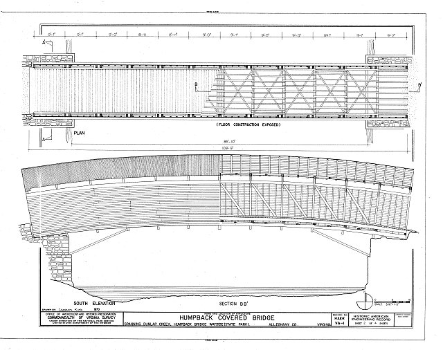 Plan; South Elevation, Section B-B - Humpback Covered...