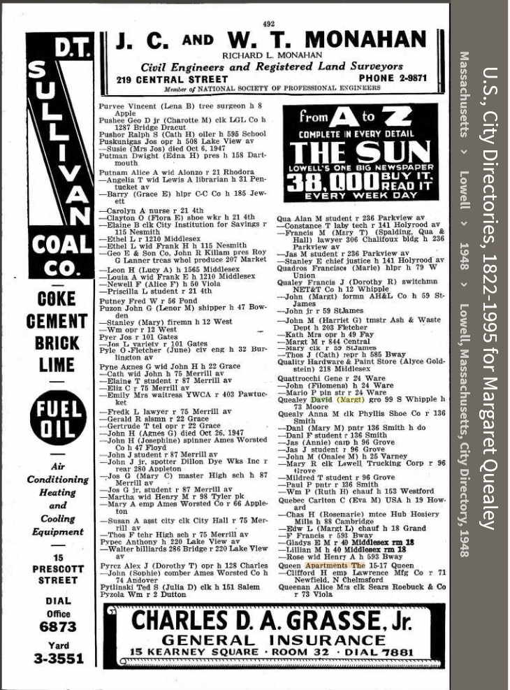 Margaret E. (Hehir) Quealey--U.S., City Directories, 1822-1995(1948)