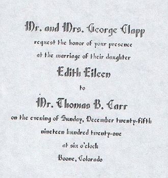 Thomas & Edith Carr Wedding Invitation