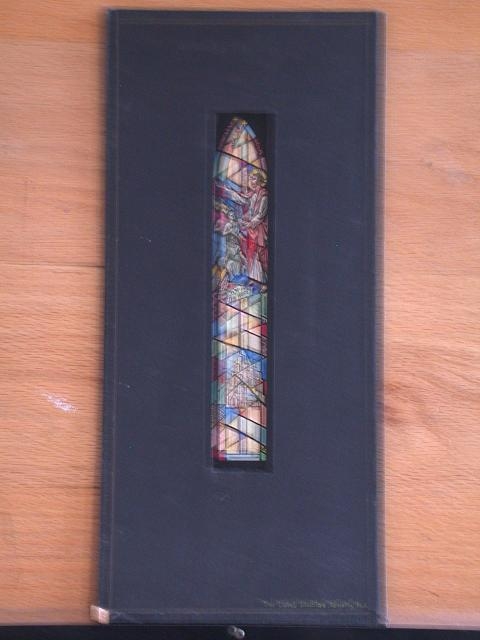 [Design drawing for stained glass window "Go Ye Into The...