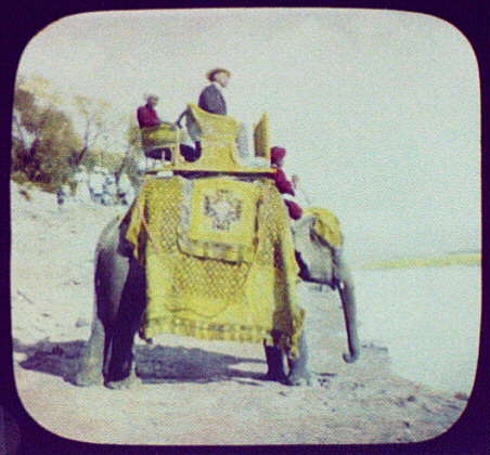 Going to the reception on the Maharaja's elephant