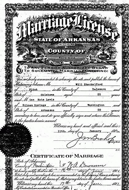 Shackelford/Lewis Marriage Certificate