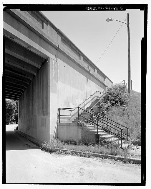 5. Detail view of steps looking east. - Main Street...