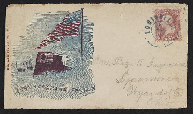 [Civil War envelope showing American flag, cannon, and...