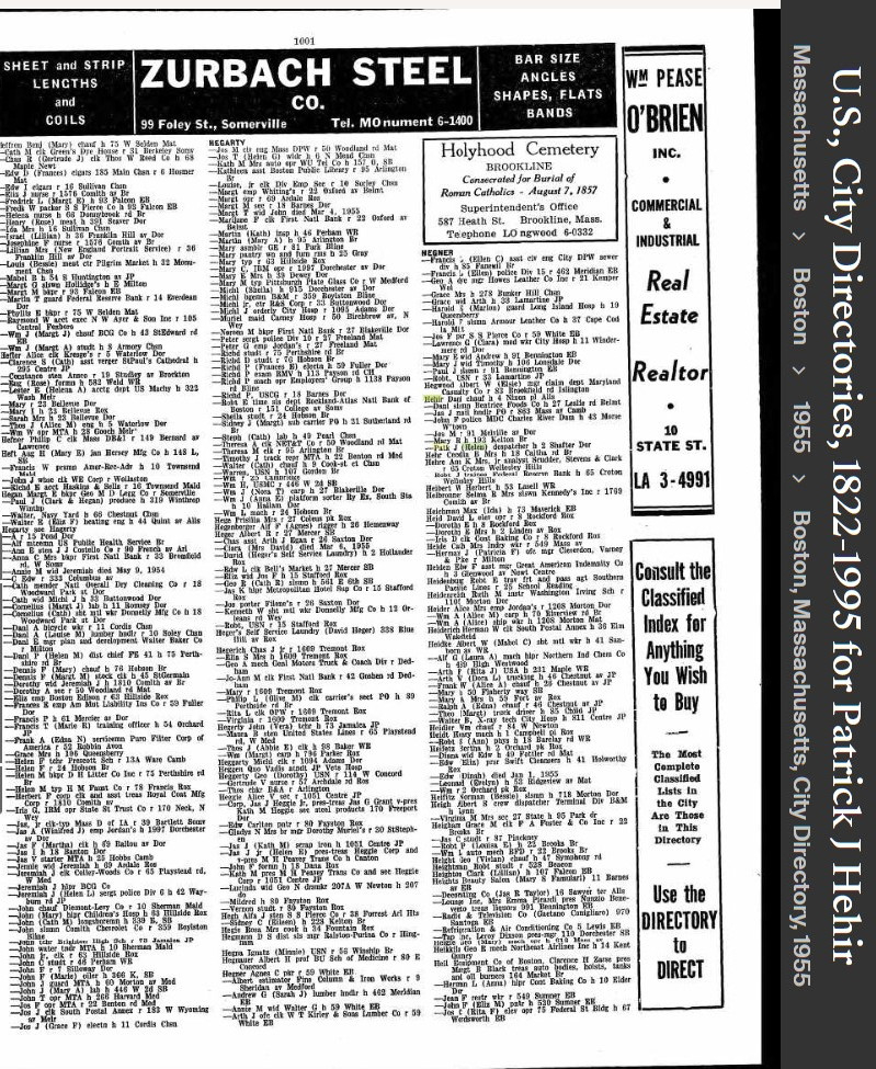 Patrick James Hehir jr--U.S., City Directories, 1822-1995(1955)
