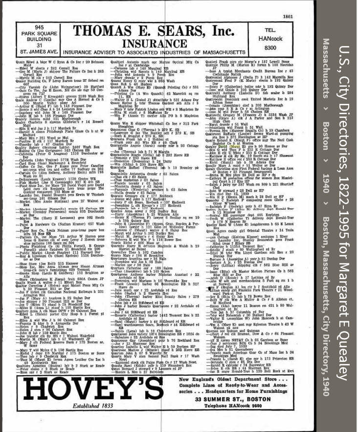 Margaret E. (Hehir) Quealey--U.S., City Directories, 1822-1995(1940)