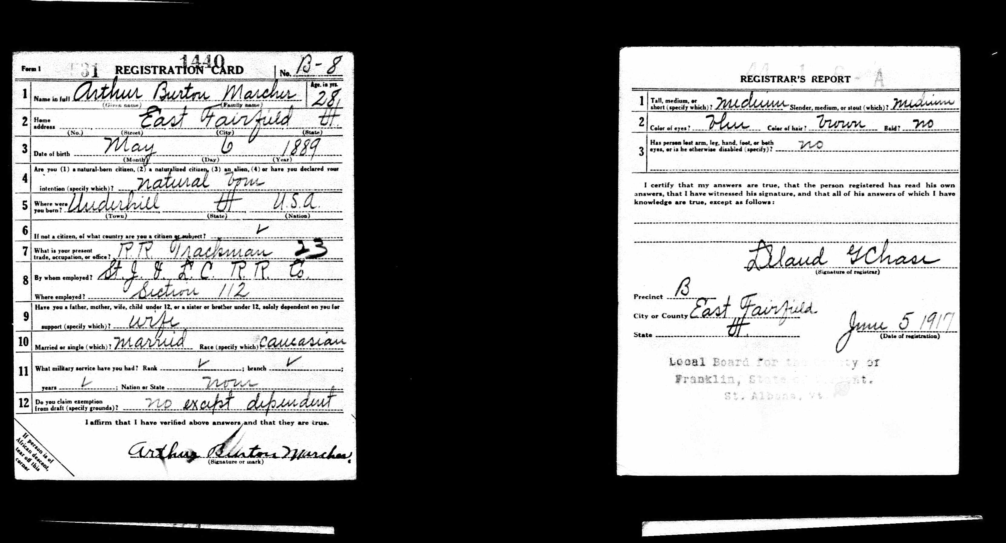 Arthur Burton Marcher, Registration