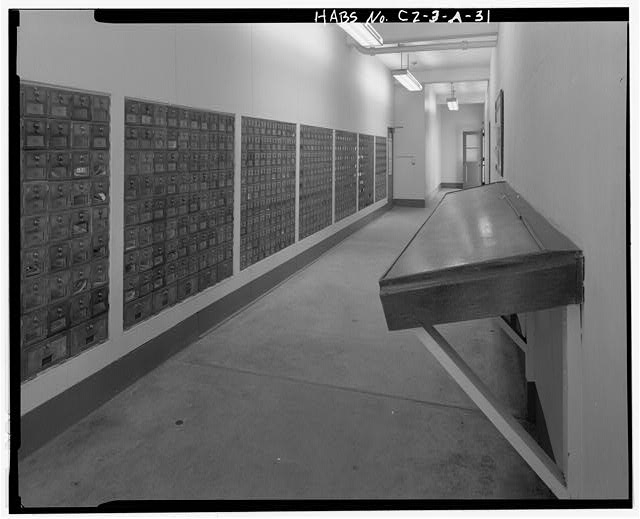 Interior view of post office boxes, facing southeast. -...