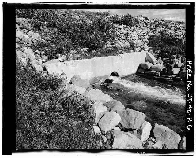 6. VIEW OF DOWNSTREAM OUTLET PIPE AND CONCRETE COLLAR,...