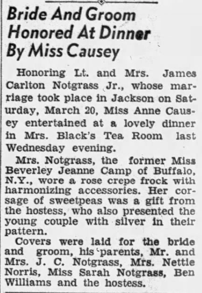 Bride And Groom Honored At Dinner By Miss Causey 