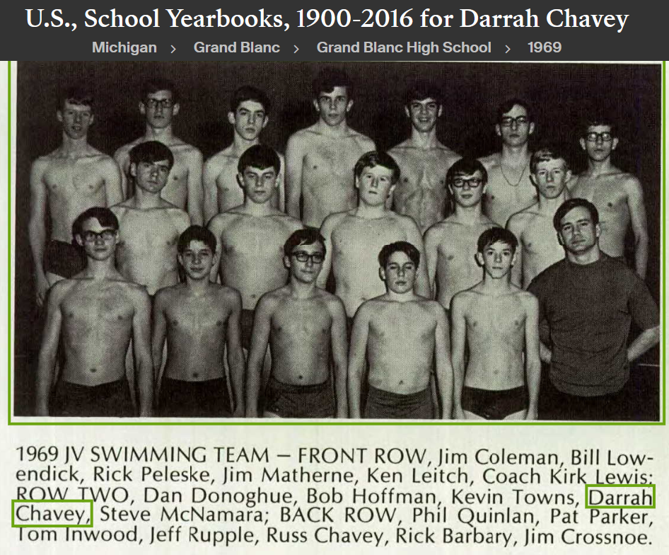Darrah Perry Chavey--U.S., School Yearbooks, 1900-2016 Grand Blanc High School (1969) Swim Team