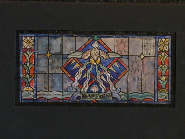 [Design drawing for stained glass window with Baptism]