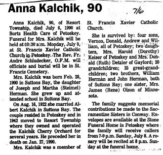 Anna Kalchik Obituary. Michigan