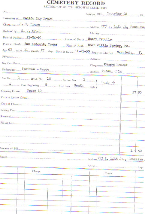 Mattie May Payne-Brown Cemetery Record