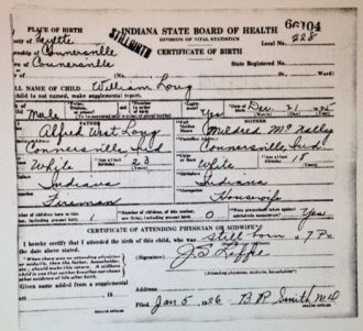 William Long Birth Certificate