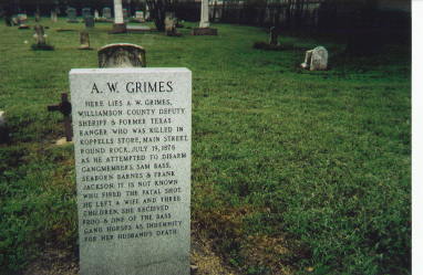 The Newer Tombstone of Ahijah W. Grimes, Lawman Killed By Sam Bass & His Gang On 19 July, 1878