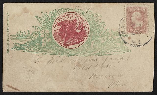 [Civil War envelope showing eagle with flags, shield,...