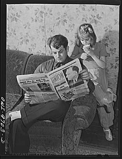 Butte, Montana. Victor Rauh and one of his children...