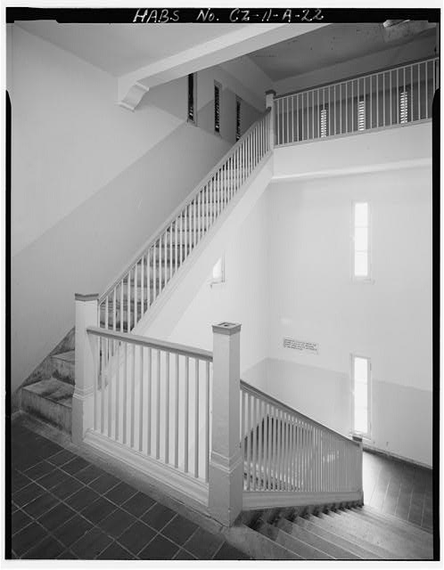 Interior view of staircase to towers, facing northeast. -...