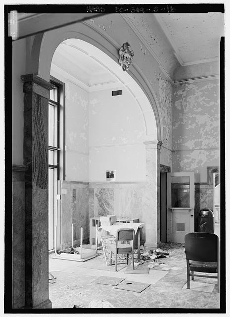 Oblique view of first floor lobby archway, looking...