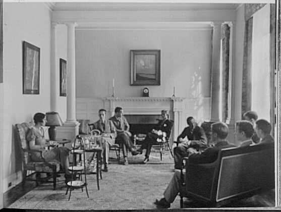Schools. St. George's School, Mr. Merrick and boys at tea...
