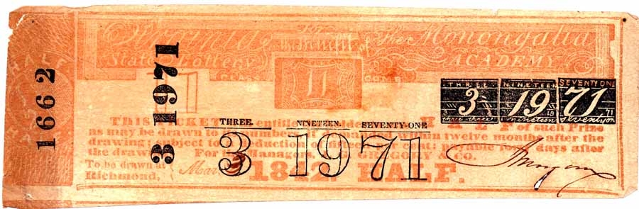 Joseph Hiram Johnson,VA  Lottery Ticket,1842