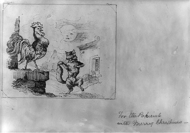 [Sketch of rooster and fox]