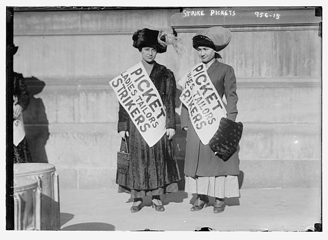 Women strike pickets from Ladies Tailors, New York