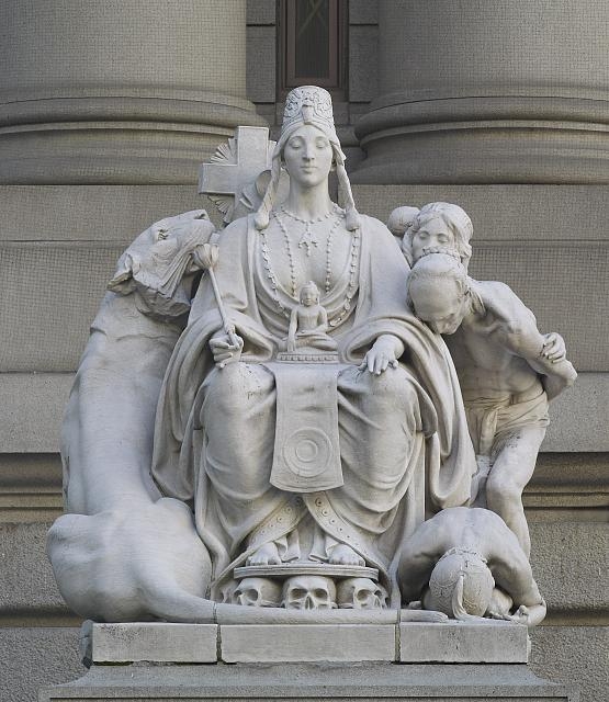 Sculpture "Asia" at main entrance to Alexander Hamilton...