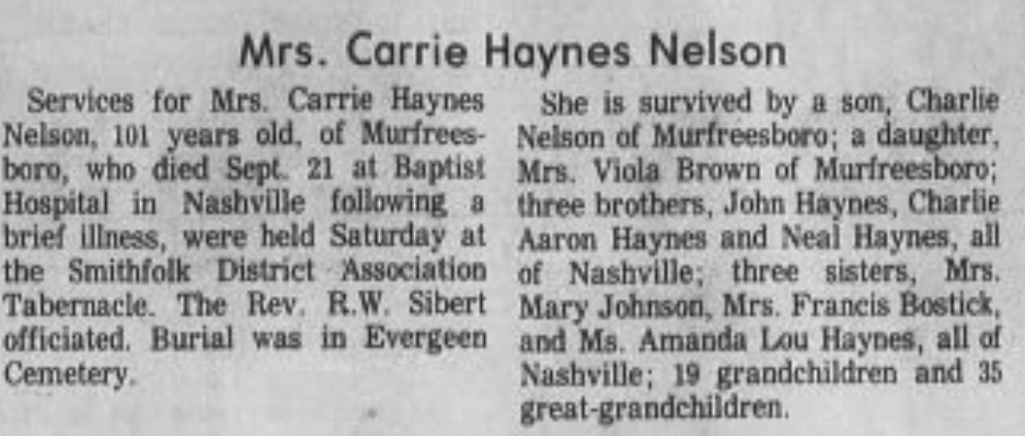 Carrie Haynes Nelson Obituary Carrie Haynes Nelson Obituary