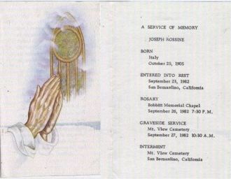 Joseph Rossine Memorial Card