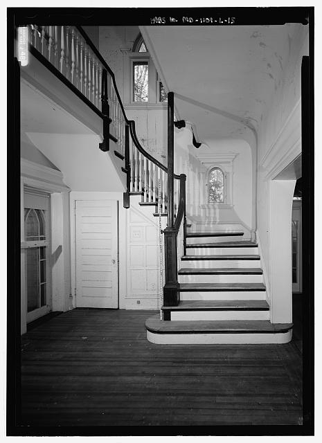 Interior view, first floor staircase, with scale -...