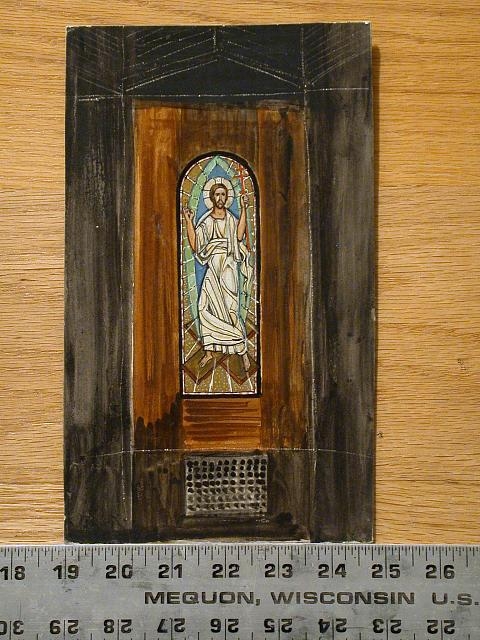 [Design drawing for stained glass window with majestic...