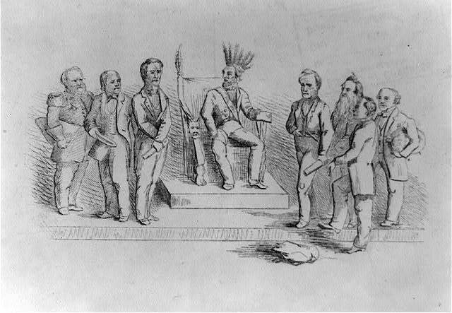 [Caricature of Abraham Lincoln wearing Native American...