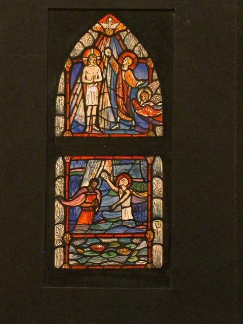 [Design drawing for stained glass window with Baptisms:...