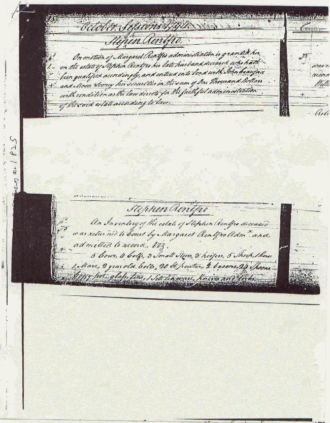 Oct. 1794 Probate/Inventory - Stephen Renfro, Jr.