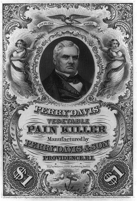 [Perry Davis, bust, facing right, on advertisement for...