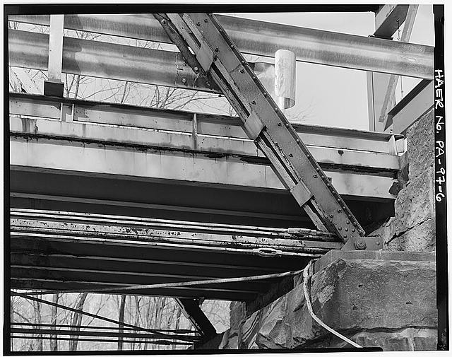 6. VIEW OF MASONRY ABUTMENT, LOWER BRIDGE STRUCTURE, AND...