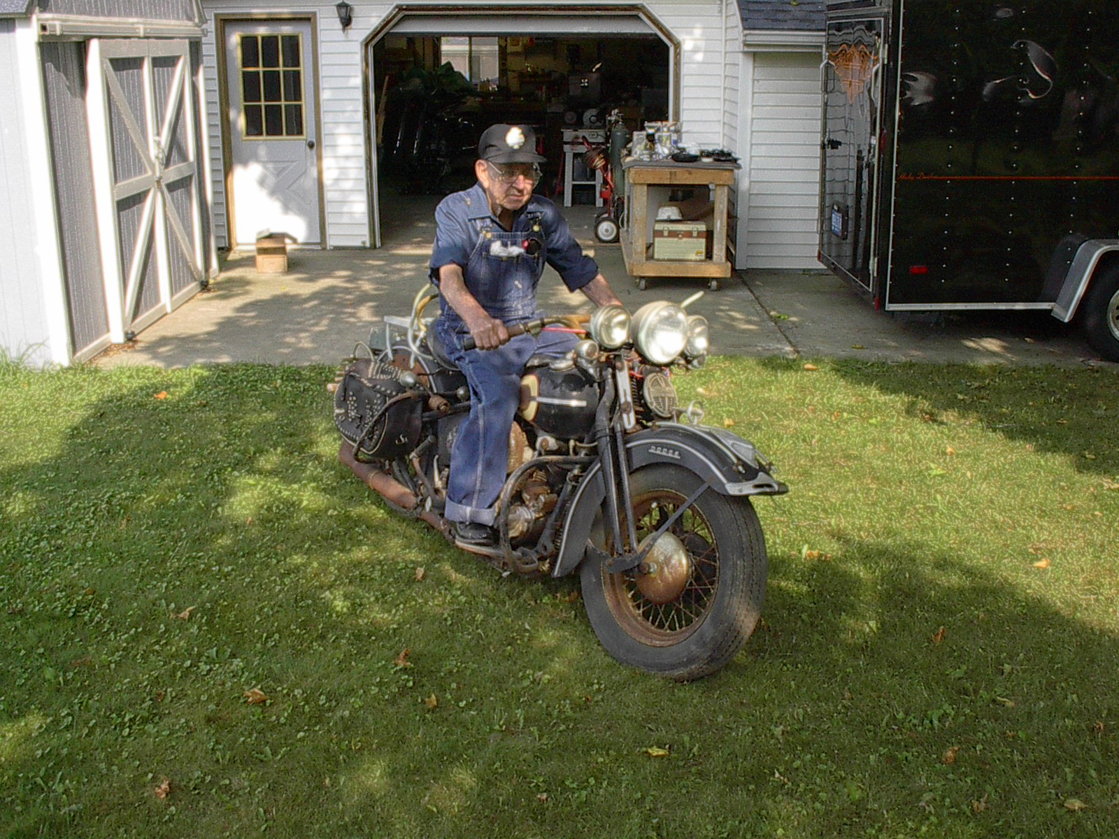 Lenard on his 1943 Harley