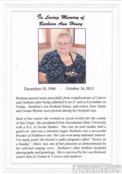 In Loving Memory of Barbara Ann Wyrens Honey