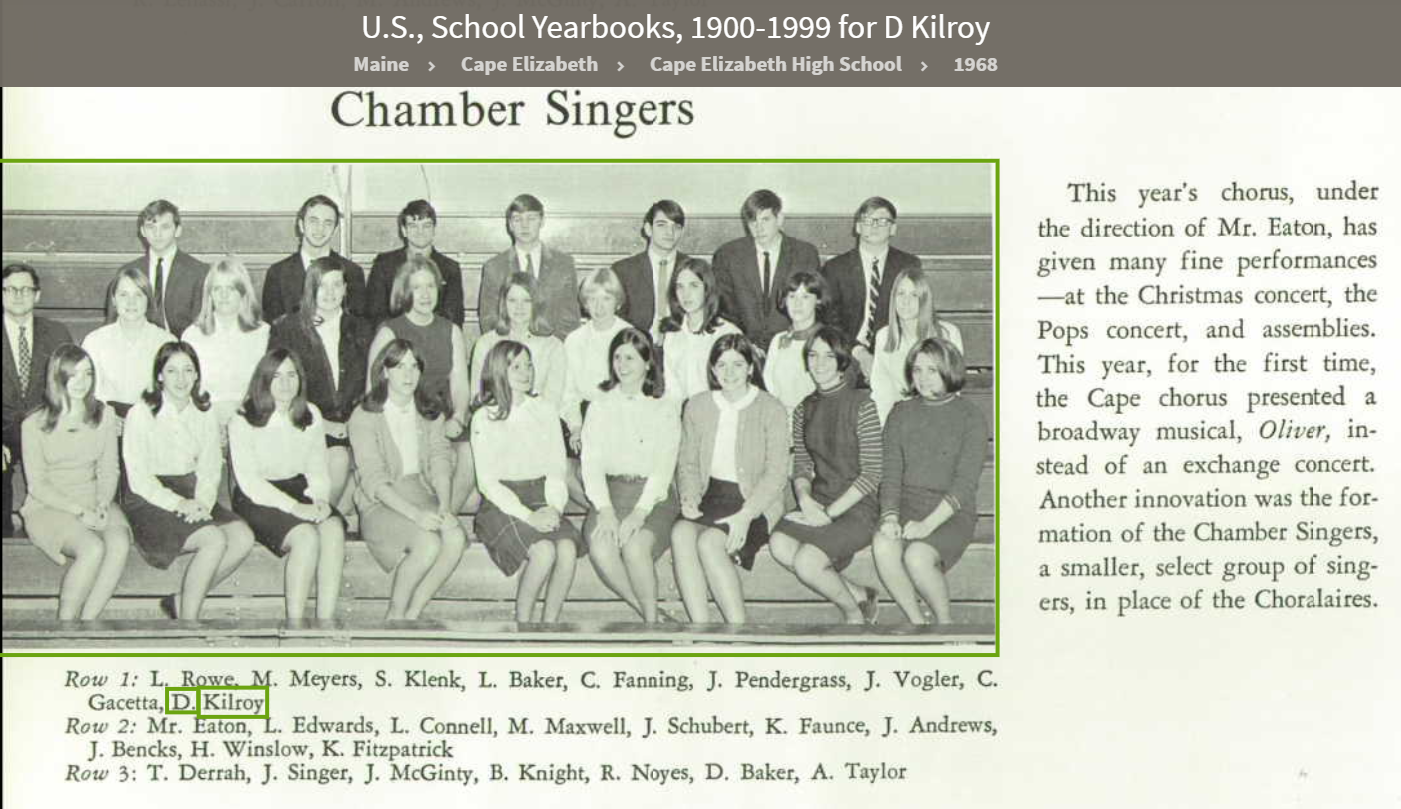 Deborah Jane Kilroy--U.S., School Yearbooks, 1900-1999(1968)Chamber Singers