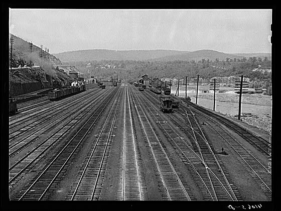 Railroad yard of the Lehigh Valley Railroad along the...